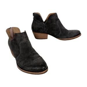 KORK-EASE Grey Suede Skye Booties Low Heel Almond Toe Back Zip Women's 6.5